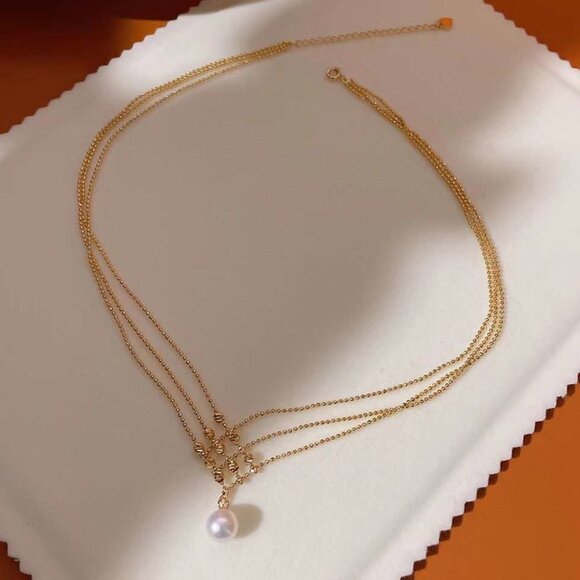 18K Gold-Plated Beanie Necklace with Edison Pearls - Picture 2 of 4